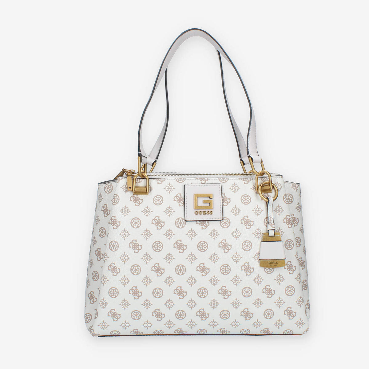 Guess Alva Borsa a spalla a 3 scomparti logata avorio e rosa