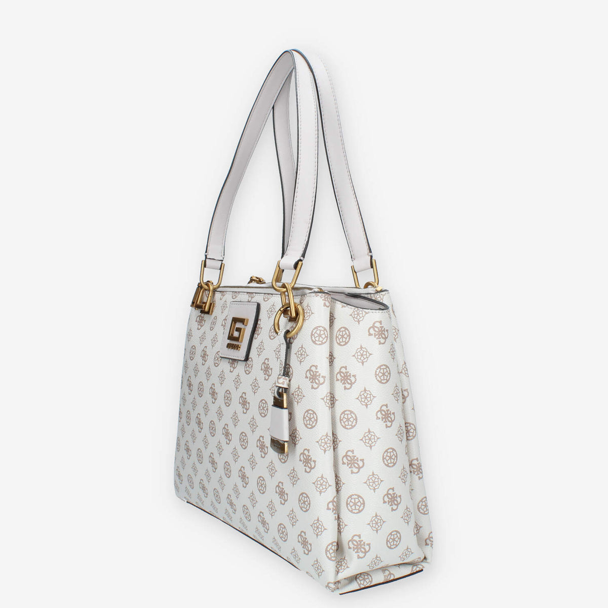 Guess Alva Borsa a spalla a 3 scomparti logata avorio e rosa