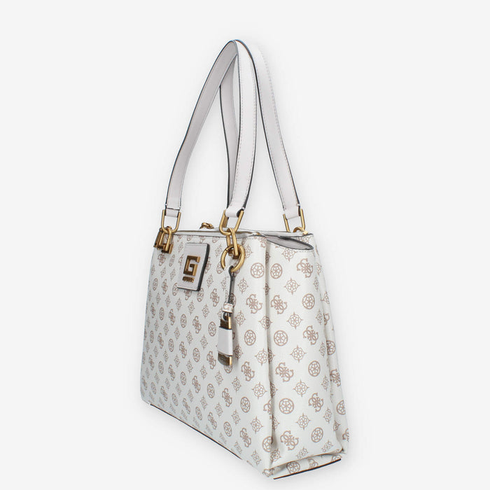 Guess Alva Borsa a spalla a 3 scomparti logata avorio e rosa