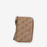 Guess Laurel Portafogli logato beige con doppia zip e polsiera