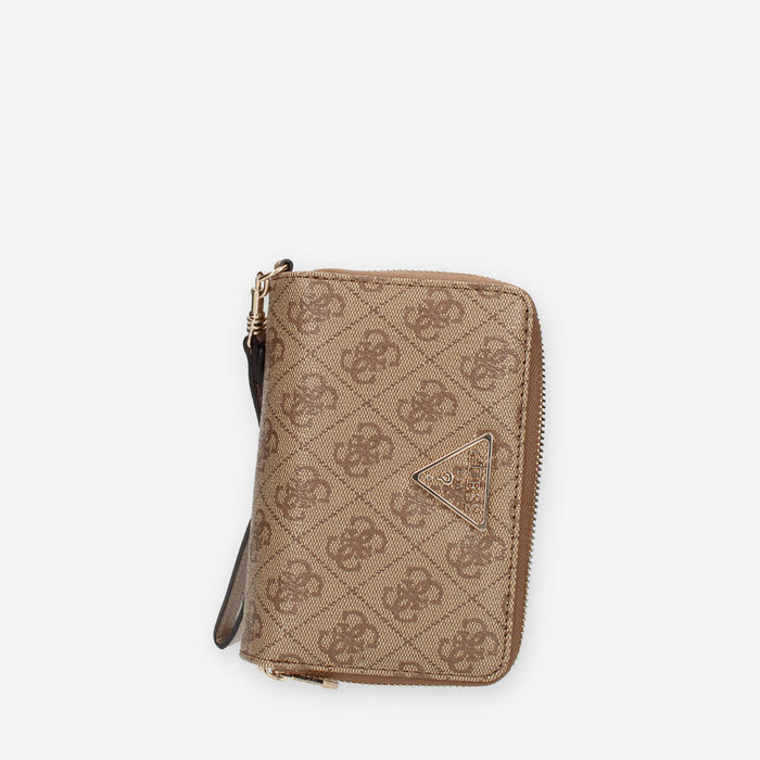 Guess Laurel Portafogli logato beige con doppia zip e polsiera