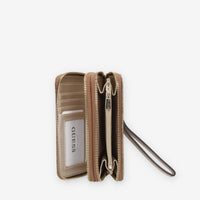 Guess Laurel Portafogli logato beige con doppia zip e polsiera