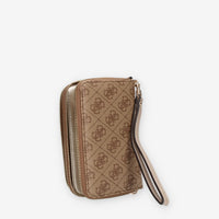 Guess Laurel Portafogli logato beige con doppia zip e polsiera