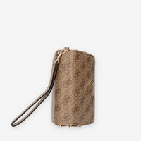 Guess Laurel Portafogli logato beige con doppia zip e polsiera