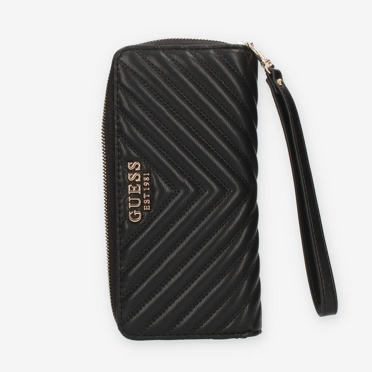 Guess Keillah Portafogli nero trapuntato con zip e polsiera