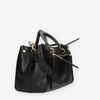 John Richmond Borsa a mano a 3 scomparti nera e oro con charm