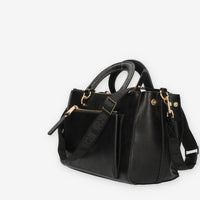 John Richmond Borsa a mano a 3 scomparti nera e oro con charm