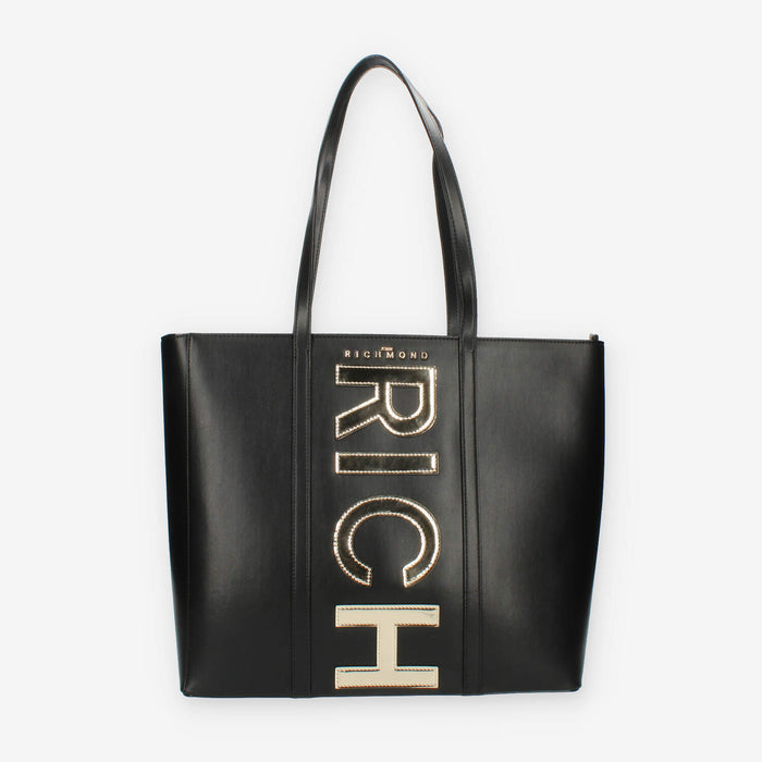 John Richmond Borsa modello Shopping nera con dettagli oro