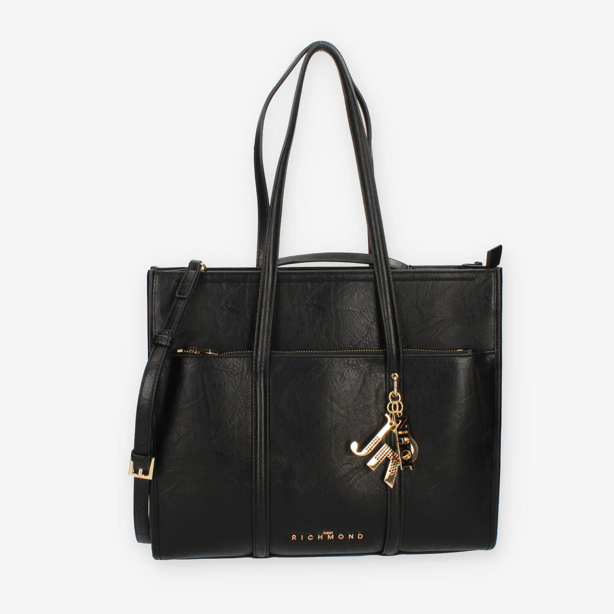 John Richmond Kuzon Borsa shopping nera e oro con charm