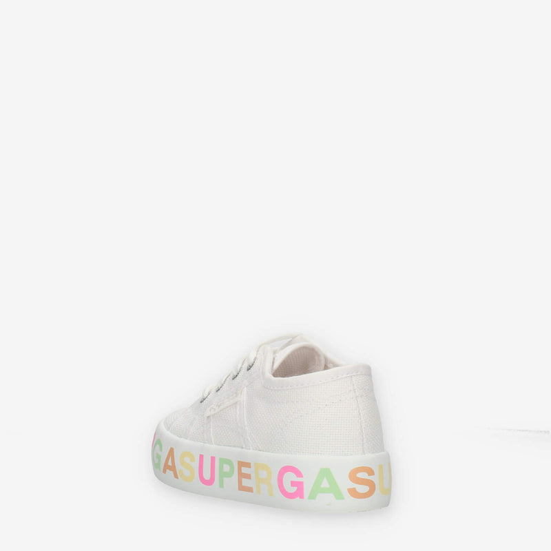 Superga 2730 Kids Platform Lettering Sneakers basse bianche con fondo logato multicolore