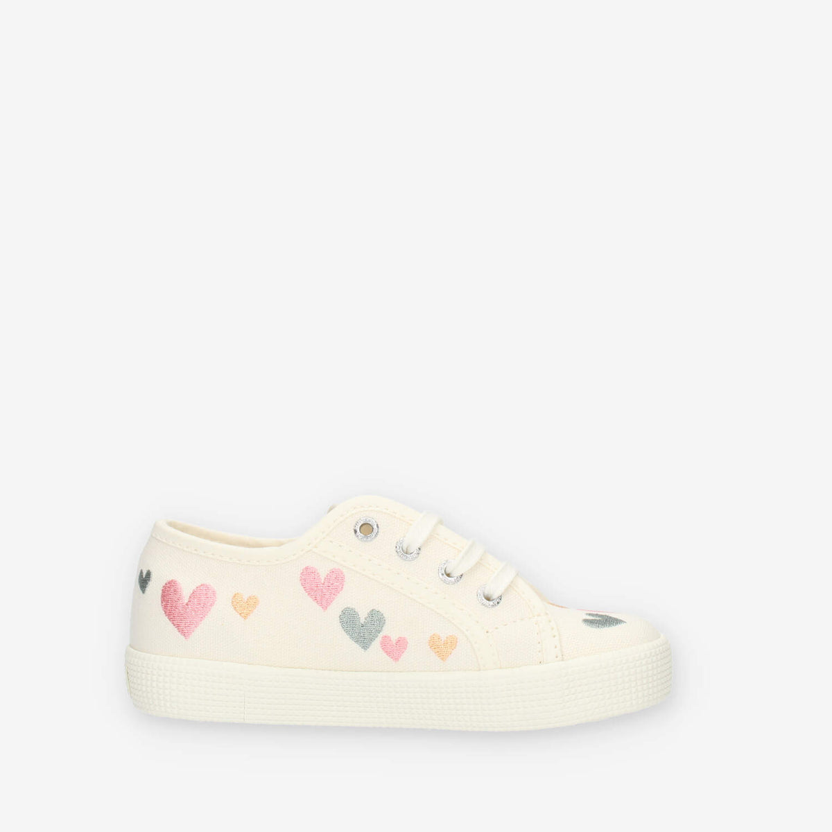 Superga 2750 Kids Easylite Hearts Sneakers avorio con cuori ricamati