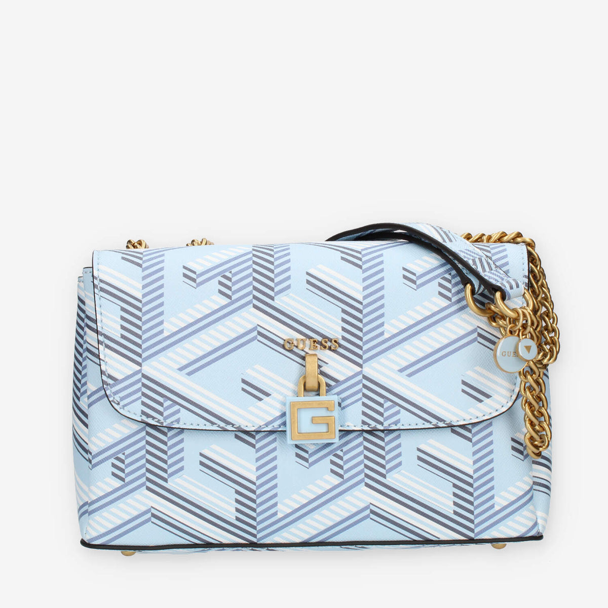 Guess Montreal Borsetta a tracolla a 3 scomparti azzurra con lucchetto