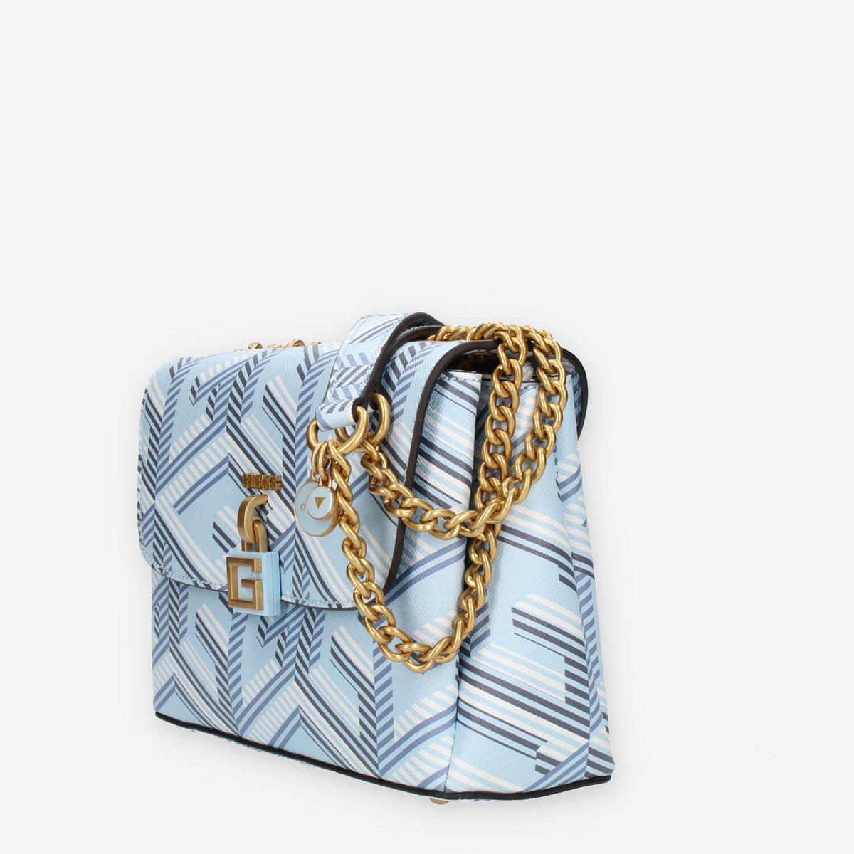 Guess Montreal Borsetta a tracolla a 3 scomparti azzurra con lucchetto