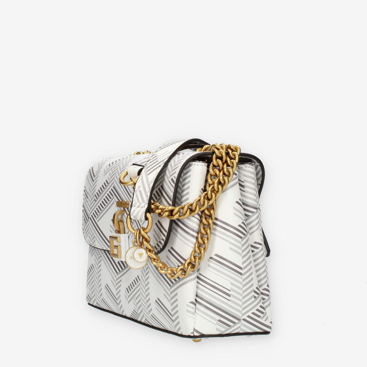 Guess Montreal Borsetta a tracolla a 3 scomparti bianca con lucchetto