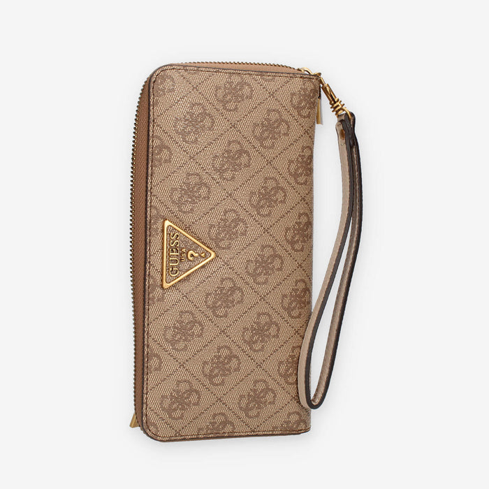 Guess Laurel Portafogli beige logato con zip e polsiera