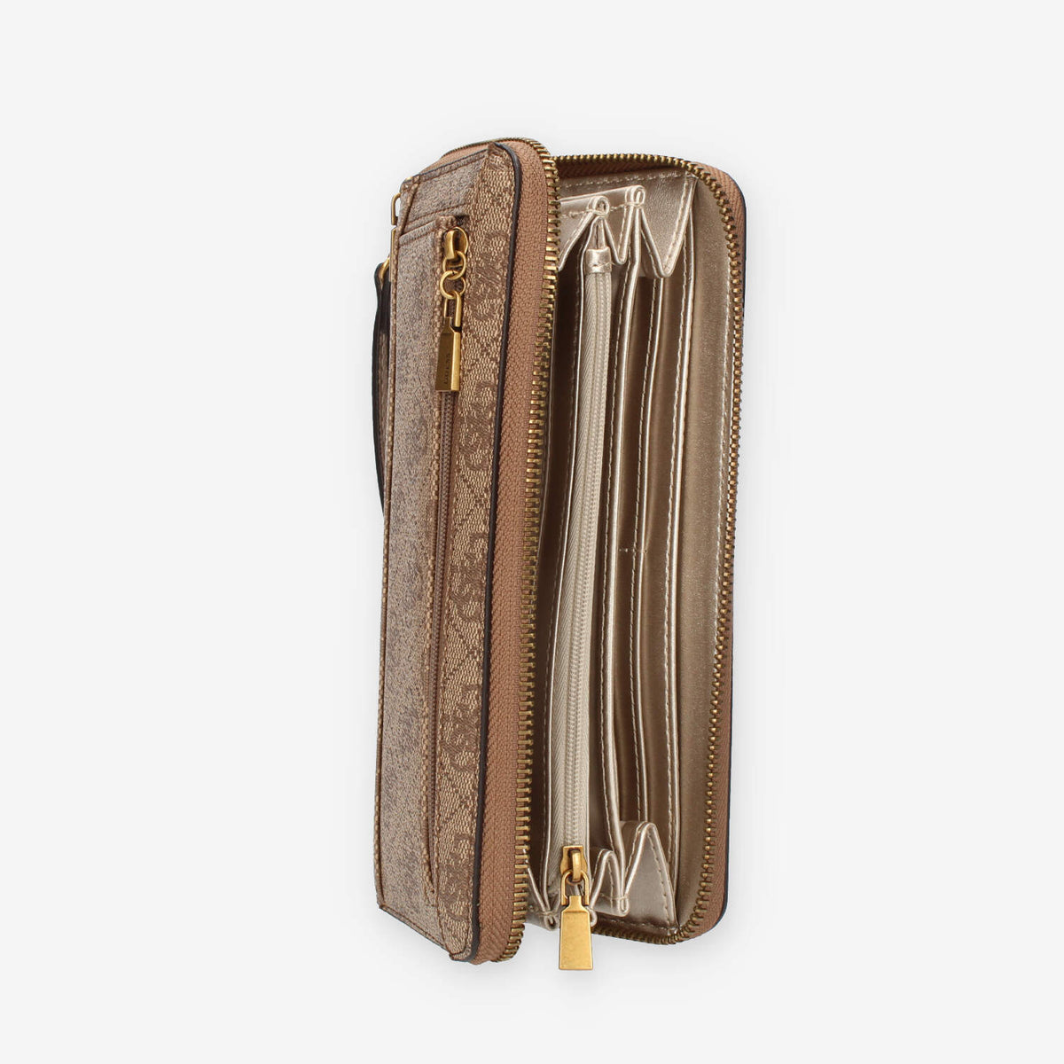 Guess Laurel Portafogli beige logato con zip e polsiera