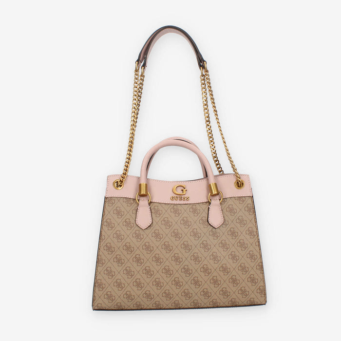 Guess Nell Logo Borsa a spalla a 3 scomparti marrone logata e rosa