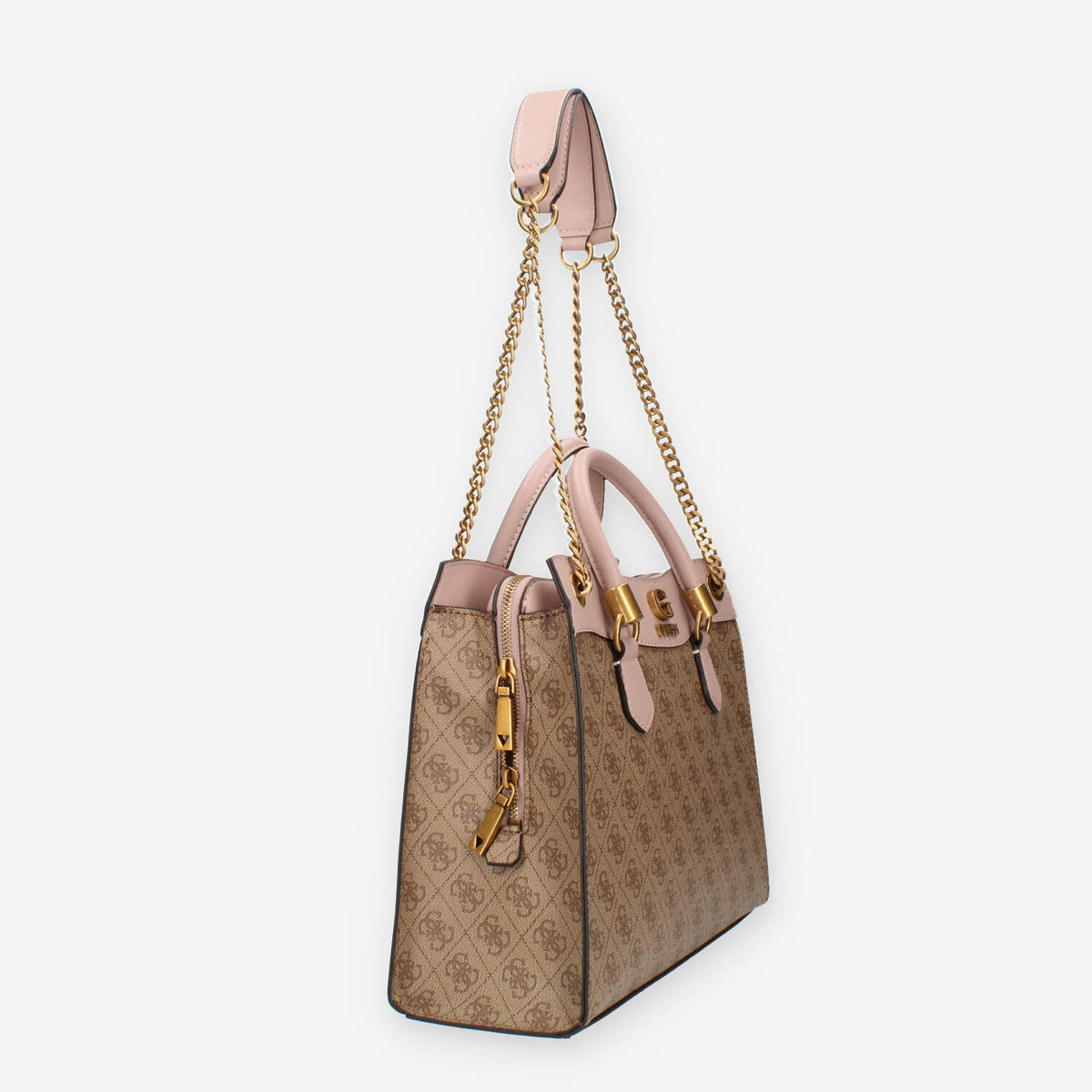Guess Nell Logo Borsa a spalla a 3 scomparti marrone logata e rosa