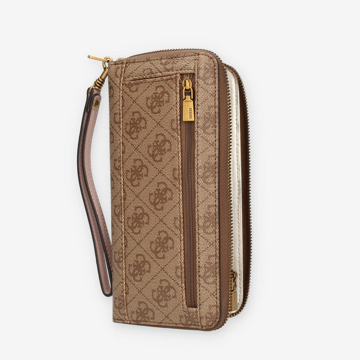Guess Nell Logo Portafogli beige e rosa logato con zip e polsiera