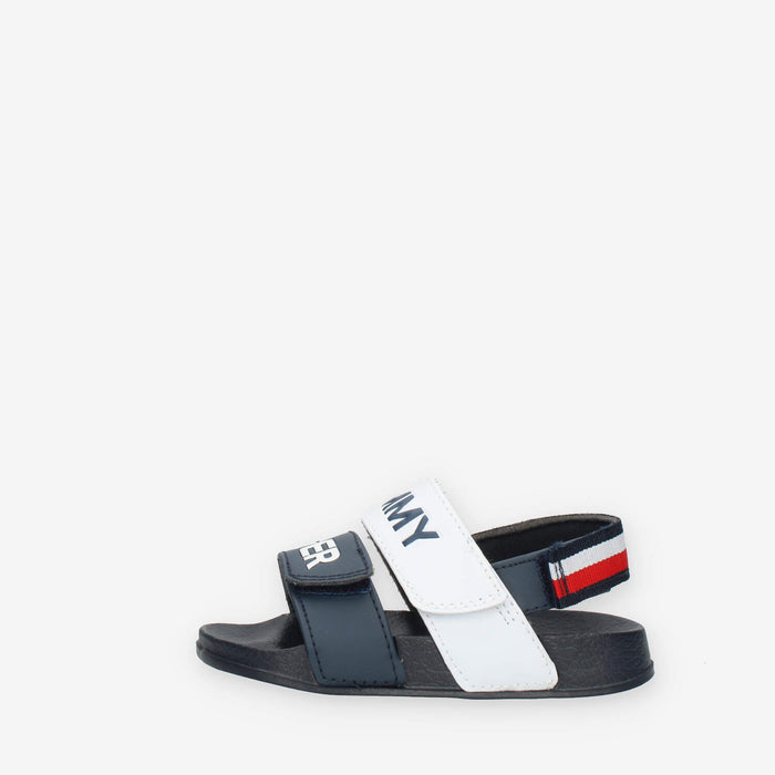 Tommy Hilfiger Sandali bassi da bimbo blu e bianchi con strappi