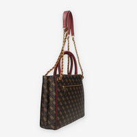 Guess Izzy Borsa a spalla a tre scomparti bordeaux e marrone logata