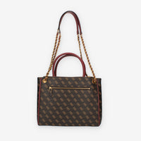 Guess Izzy Borsa a spalla a tre scomparti bordeaux e marrone logata