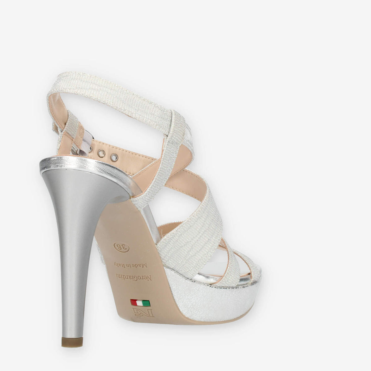 Nero Giardini Sandali glitterati argento da donna con tacco alto